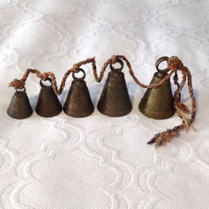 1940's Bells of Sarna. 5 brass bells on rope